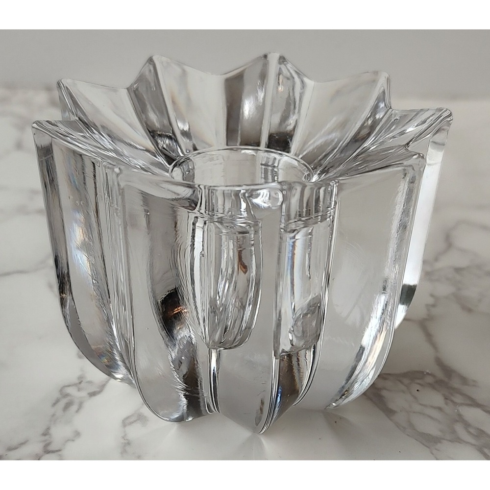 Vintage Heavy Clear Crystal Glass Taper Candle Holder Orrefors Style? B2